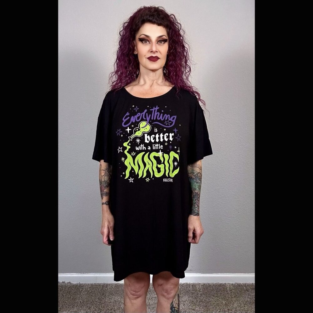 KillStar NWOT Everything is Better with Magic Sleep Tee Witch Goth Whimsigoth M - Picture 2 of 11